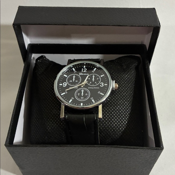 Geneva Other - Geneva Watch Black Pleather Strap, Silver Case Gift Box Included